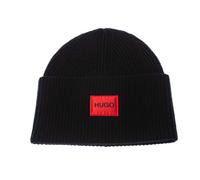 HUGO Hugo Boss Xaff 4 Ribbed Turn Up Wool BLACK BEANIE Hat