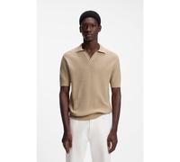 HUGO Johnny-collar knit polo in a cotton-linen jacquard - Style Seemant, 50564219 Beige M