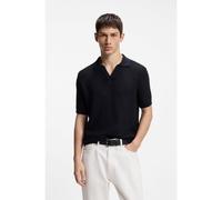 HUGO Johnny-collar knit polo in a cotton-linen jacquard - Style Seemant, 50564219 Dark Blue S