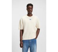 HUGO Knit sweater with short sleeves and blue logo badge - Style San Carson-CP, 50543765 Natural S