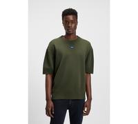 HUGO Knit sweater with short sleeves and blue logo badge - Style San Carson-CP, 50543765 Olive XXL