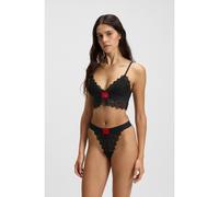HUGO Lace thong with red logo label - Style STRING RL LACE, 50535036 Black M