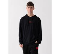 HUGO Laze Mens Stretch-Cotton Relaxed Fit Hoodie with Logo Print - Black 001 - L