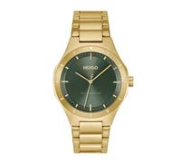 HUGO #LIT Men's Green Dial & Gold IP Stainless Steel Bracelet Watch
