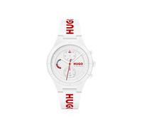 HUGO Analogue Multifunction Quartz Watch for Men #LIT Multi Collection with White with Red Details Silicone Bracelet - 1530406