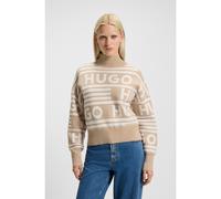 HUGO Logo-jacquard oversized-fit sweater with mock neckline - Style Sismina, 50477117 Beige Patterned M