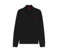 HUGO Logo-Label Zip-Neck Sweater Knitted in Cotton Black