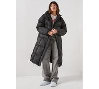 HUGO Long-length hooded down jacket with stacked-logo print - Style Fini-3, 50546355 Black XL