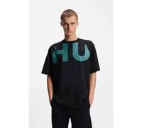 HUGO Mens Nalftee Loose-fit T-Shirt in Cotton Jersey with Wraparound Logo Black