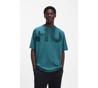 HUGO Loose-fit T-shirt in cotton jersey with wraparound logo - Style Nalftee, 50552485 Turquoise XL