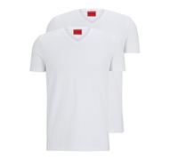 Hugo Mens 2 Pack of V-Neck T-Shirts in White Cotton - Size X-Large