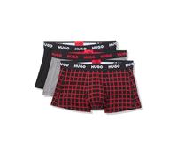 HUGO Men's 3 Pack Bold Logo Cotton Stretch Trunks, Crimson Check/Moon Rock/Black, M