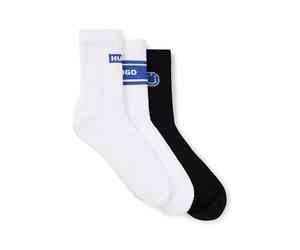 HUGO Mens 3P QS BLUE DESIGN CC Three-pack of cotton-blend socks in a short length