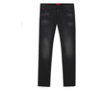 HUGO Mens 734 Black-Black Extra-Slim-fit Jeans in Stretch Denim
