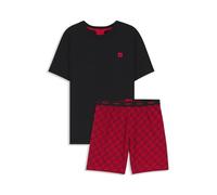 HUGO Stretch-cotton pyjamas with stacked logos - Style AARON_SHORT SET, 50556777 Black / Red S