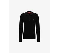 Hugo Mens Black Logo-embroidered Zip-neck Knitted Jumper Xxl