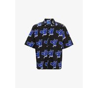 Hugo Mens Black Logo-print Relaxed-fit Short-sleeve Cotton Shirt M