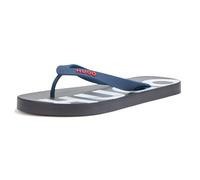HUGO Men's Bold Logo Flip Flops, Dark Sky Blue, Bright White, 10-11