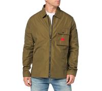 HUGO Men's Cotton Mix Canvas Zip Up Overshirt, Military Green, Medium