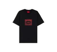 HUGO Mens Deterni Cotton-Jersey T-Shirt with Lip Artwork Black