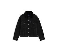 HUGO Mens Dex/1 Black-Denim Jacket with Teddy Collar