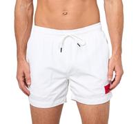 HUGO Men's Dominica Patch Logo Quick Dry Swim Trunks, Summer White, Large