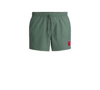 HUGO Mens Dominica Recycled-Material Swim Shorts with red Logo Label