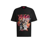 HUGO Mens Dugie Oversized-fit T-Shirt in Cotton with Dog Graphics Black