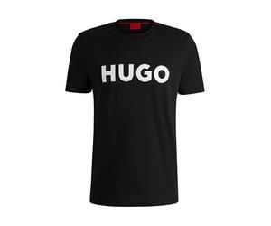 HUGO Mens Dulivio Cotton-Jersey Regular-fit T-Shirt with Contrast Logo Black