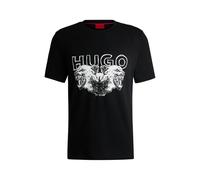 HUGO Mens Durro Cotton-Jersey T-Shirt with Logo and Animal Graphic Black