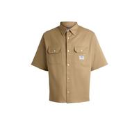 HUGO Mens Ekyno Cotton-Twill Loose-fit Shirt with Logo Patch