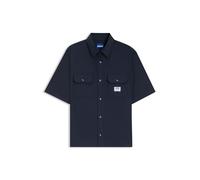 HUGO Men's Ekyno Oversized Cotton Twill Shirt with Logo Patch, Navy415, S