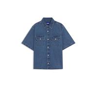 HUGO Mens Ekyno Oversized-fit Shirt in Blue Denim with Contrast Stitching