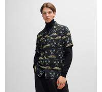 Hugo Mens Ellino 70s Film Graphics Shirt in Black Viscose - Size Medium