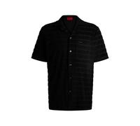 HUGO Mens Ellino Relaxed-fit Shirt in Striped Cotton Towelling Black
