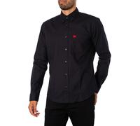 HUGO Mens Evito Oxford-Cotton Slim-fit Shirt with red Logo Label