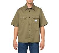 HUGO Men's Front Pocket Cotton Twill Short Sleeve Button Down Shirt, Spinach Green, XXL