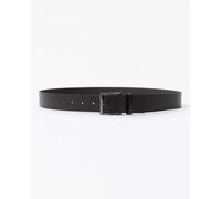 HUGO Mens Geek Smooth Leather Belt with Brushed Silver Buckle - Dark Brown 202