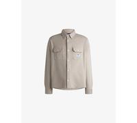 Hugo Mens Hugo Brand-Patch Waffle-Texture Cotton-Blend Shirt Open White XS