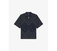 Hugo Mens Hugo Branded-Print Short-Sleeved Cotton-Poplin Shirt Dark Blue L