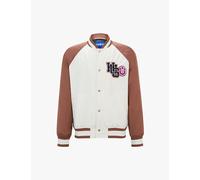 Hugo Mens Hugo Logo-Patch Contrast-Sleeve Woven Bomber Jacket Open White XL