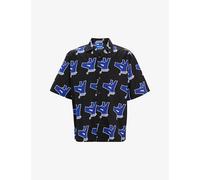 Hugo Mens Hugo Logo-Print Relaxed-Fit Short-Sleeve Cotton Shirt Black S