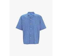 Hugo Mens Hugo Logo-Print Relaxed-Fit Short-Sleeve Cotton Shirt Open Blue XS