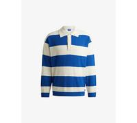 Hugo Mens Hugo Relaxed-Fit Striped Stretch-Cotton Rugby Polo Open Blue L