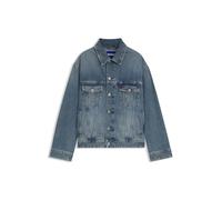 HUGO Mens Kirkby Loose-fit jacket in blue stonewashed denim