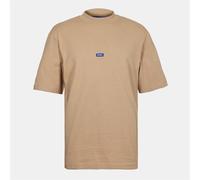 Hugo Mens Mock Neck Ribbed Collar Short Sleeve Jersey T-Shirt in Medium Beige - Size Medium