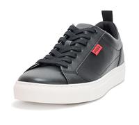 HUGO Men's Morrie Low Profile Friendly Leather Sneakers, Black Gloss, 8 UK