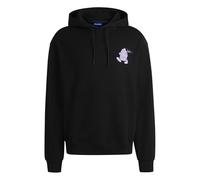 HUGO Mens Namiko Cotton-Terry Hoodie with Street-Food Graphics Black