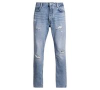 Hugo Men's Nate Baggy Fit Jeans in Black Stone Washed Denim, Turquoise/Aqua, 29 W/30 L