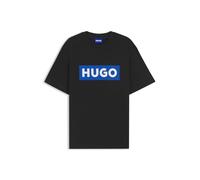 HUGO Mens Nico Cotton-Jersey T-Shirt with Blue Logo Print
